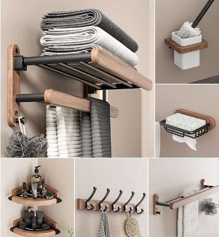 Solid Wood Towel Rack Perforation - free Bathroom Shelving - Hearth & Lume
