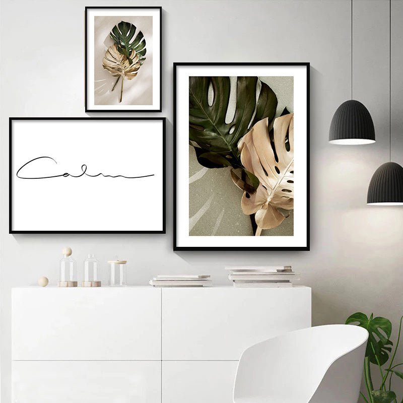 Green And Gold Leaves Nature Poster And Living Room Decor Printed Wall - Hearth & Lume