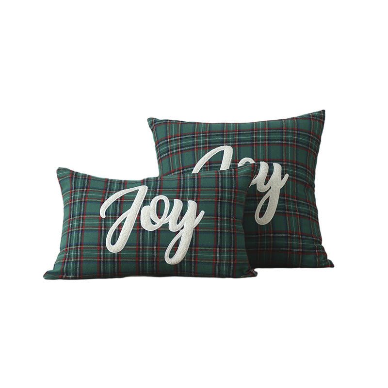 Polyester - cotton Canvas Christmas Green Plaid Pillow Cover - Hearth & Lume