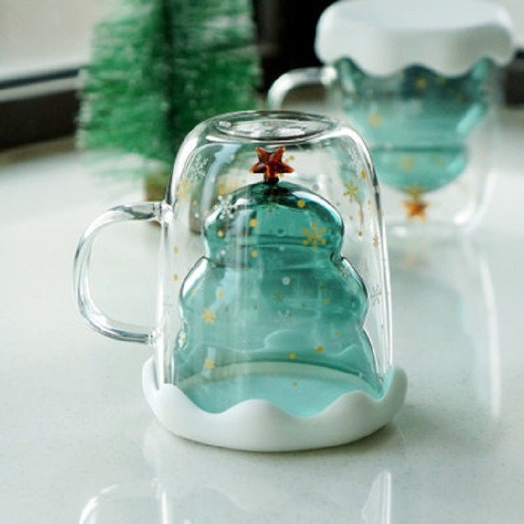 Double Heat Resistant Glass Coffee Cup Christmas Tree With Handle And Lid - Hearth & Lume