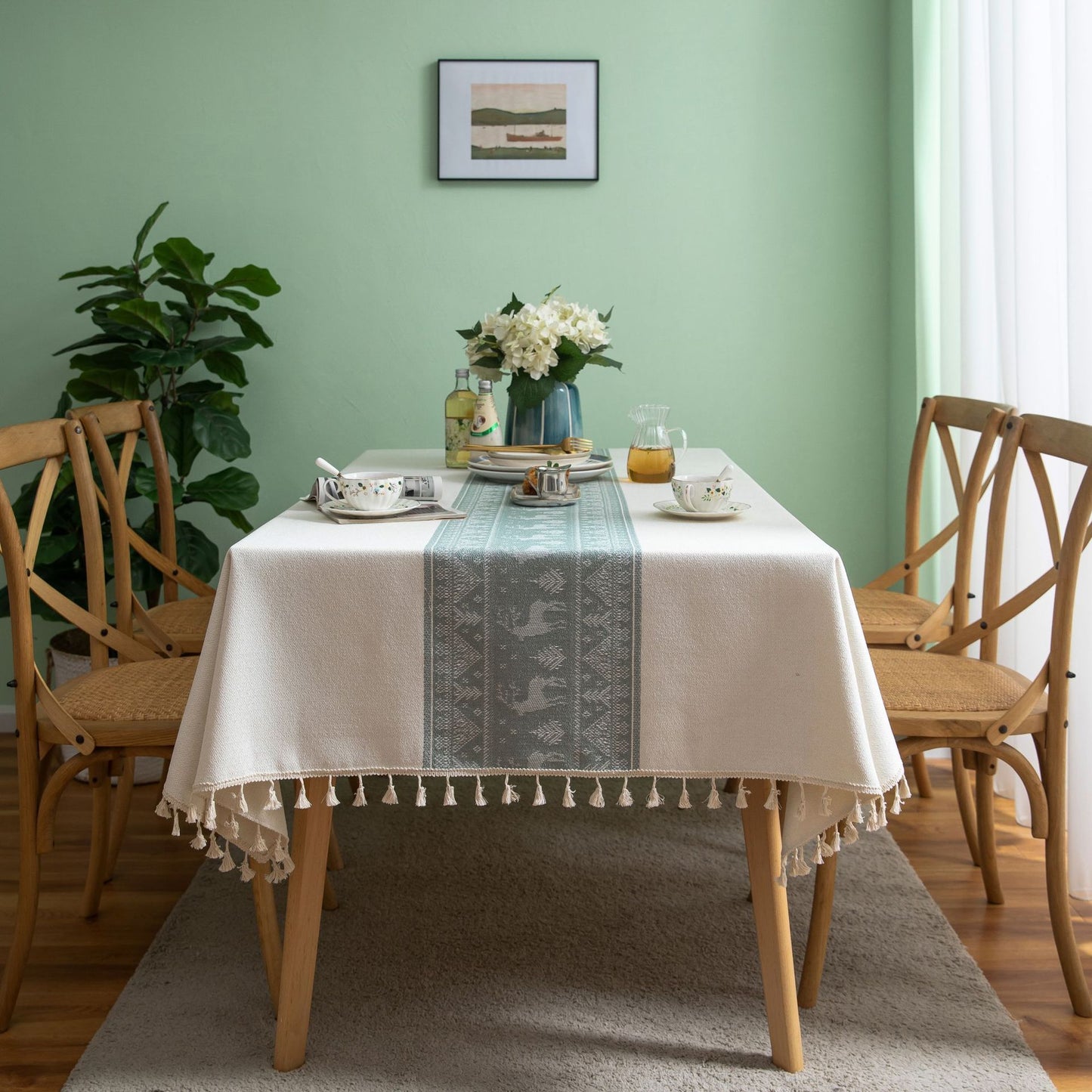 Table Cloth Cotton Christmas Deer Green - Hearth & Lume