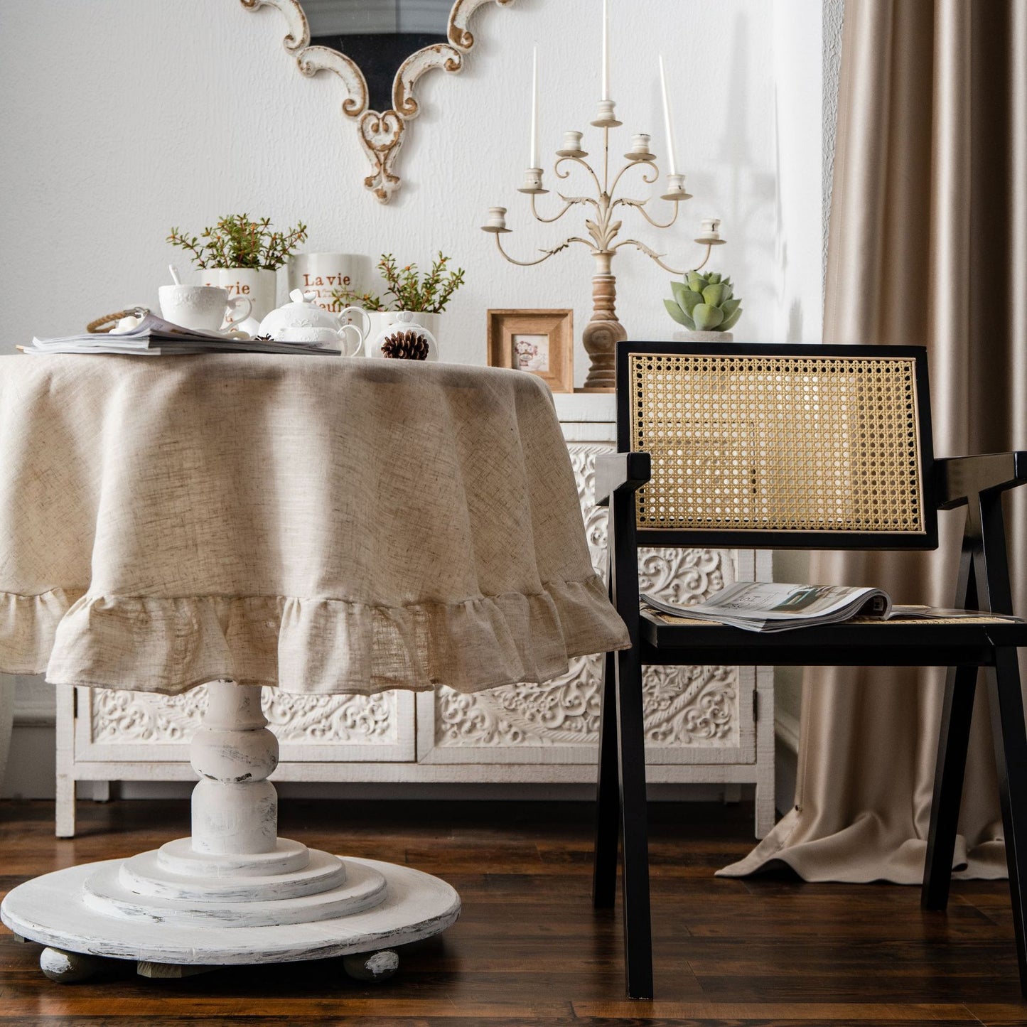 Ruffled Polyester Linen Plain Round Table Tablecloth - Hearth & Lume