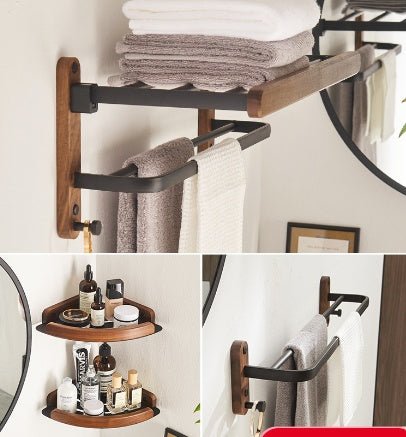 Solid Wood Towel Rack Perforation - free Bathroom Shelving - Hearth & Lume