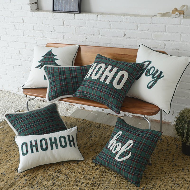 Polyester - cotton Canvas Christmas Green Plaid Pillow Cover - Hearth & Lume