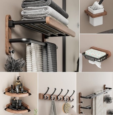 Solid Wood Towel Rack Perforation - free Bathroom Shelving - Hearth & Lume