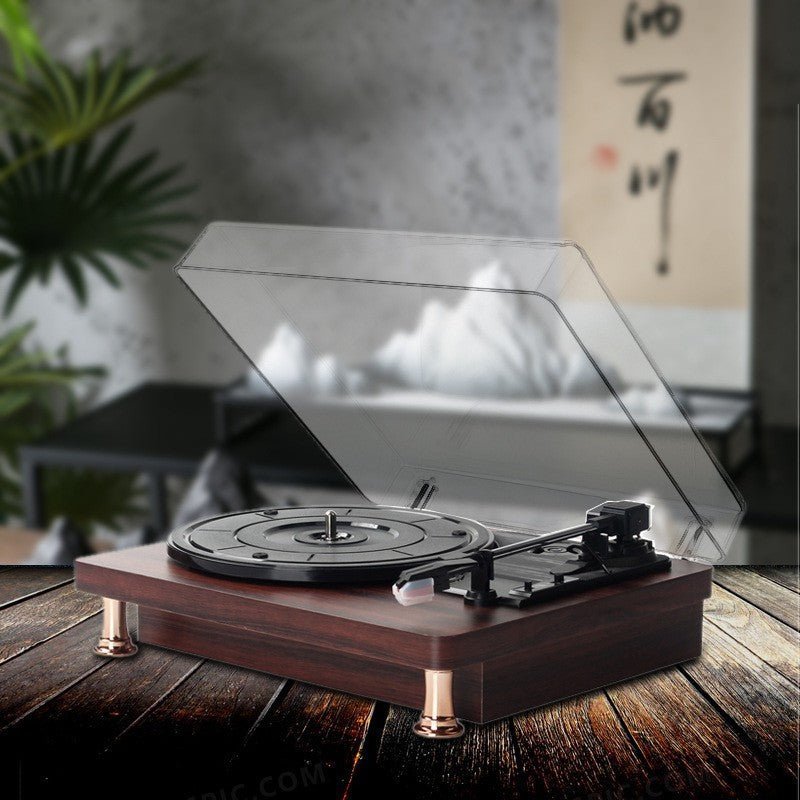Vinyl Record Player Retro Mahogany Texture Phonograph - Hearth & Lume