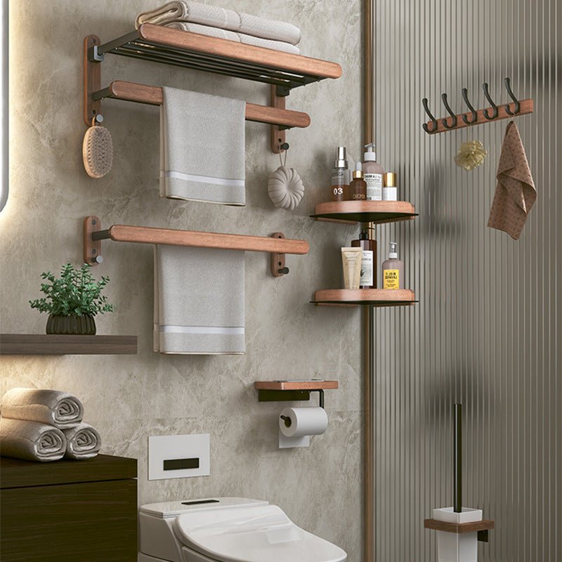 Solid Wood Towel Rack Perforation - free Bathroom Shelving - Hearth & Lume