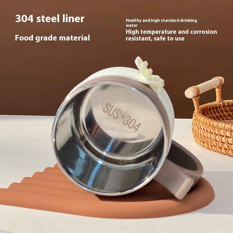 304 Mug With Cover With Spoon Double-layer Coffee Cup