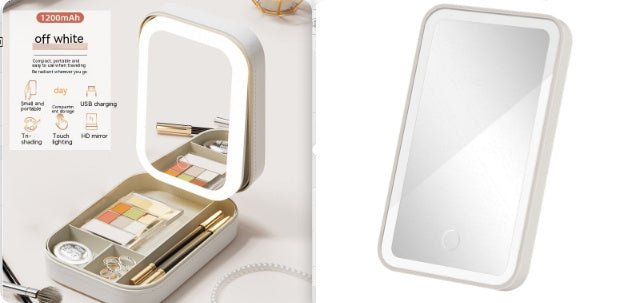 Makeup Storage Box With LED Light Mirror Portable Travel Makeup Cosmetics Storage Box Touch Light Storage Organizer - Hearth & Lume