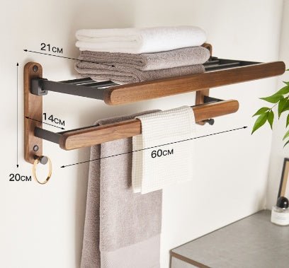 Solid Wood Towel Rack Perforation - free Bathroom Shelving - Hearth & Lume