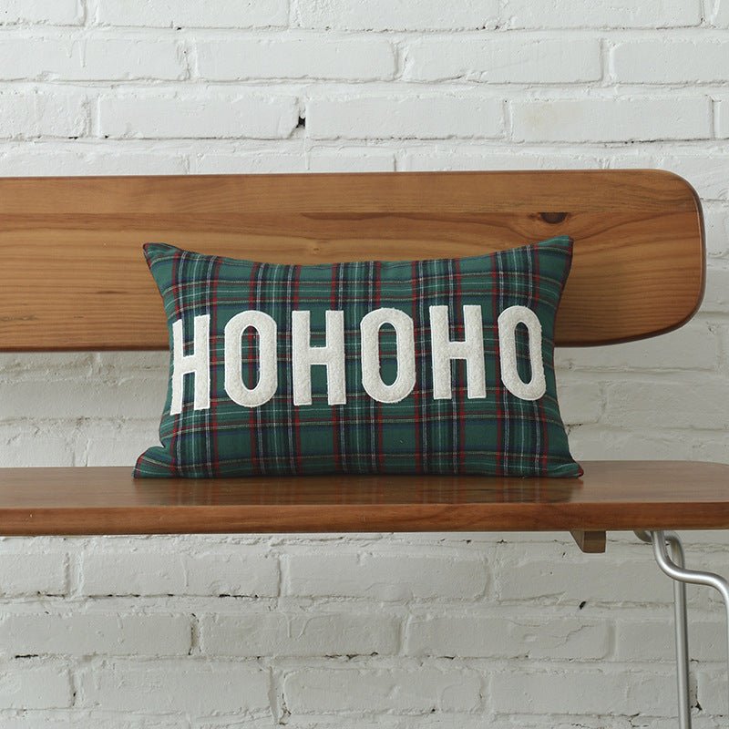 Polyester - cotton Canvas Christmas Green Plaid Pillow Cover - Hearth & Lume