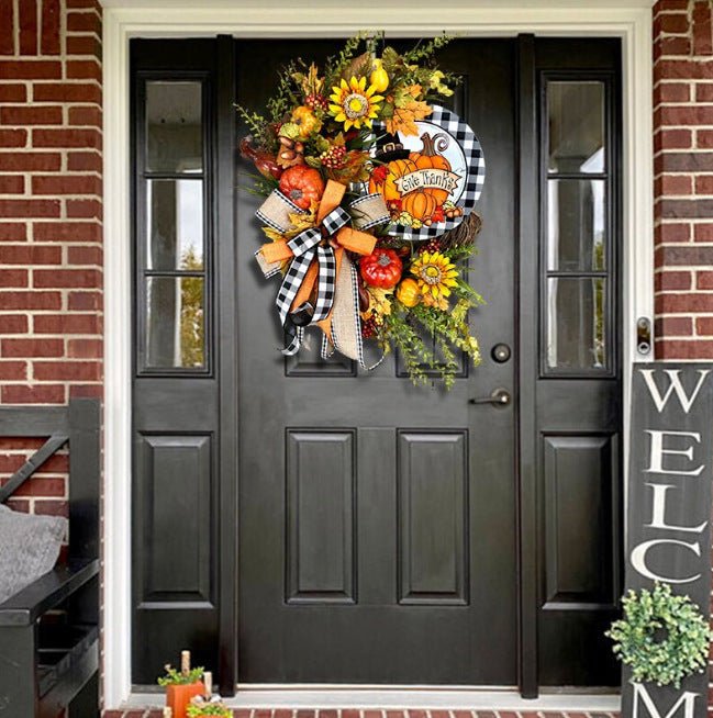 Wooden Sign Decoration Thanksgiving Sunflower Autumn Pumpkin Wreath - Hearth & Lume