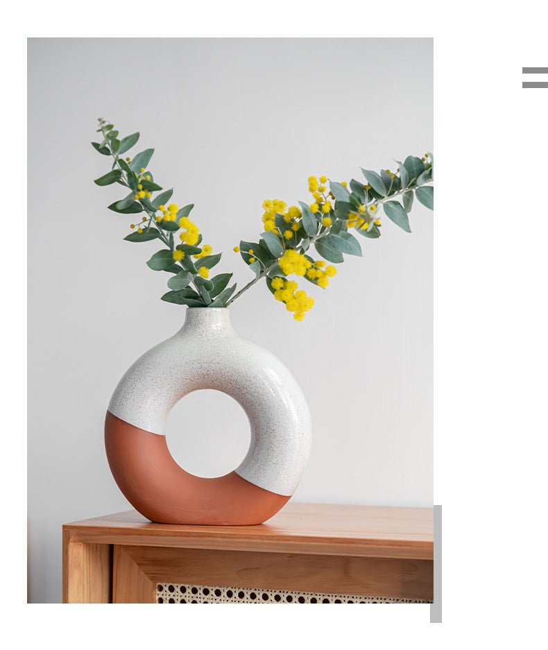 Laterite Half Glazed Round Ceramic Vase Office Desktop Soft Board Room Window - Hearth & Lume