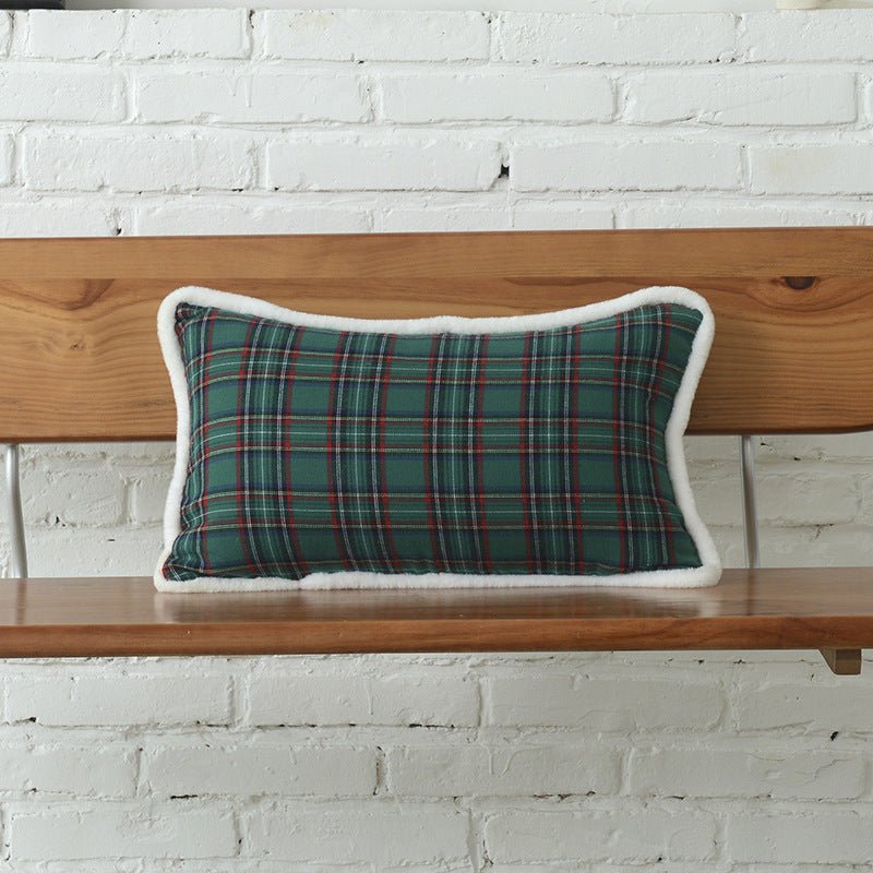 Polyester - cotton Canvas Christmas Green Plaid Pillow Cover - Hearth & Lume