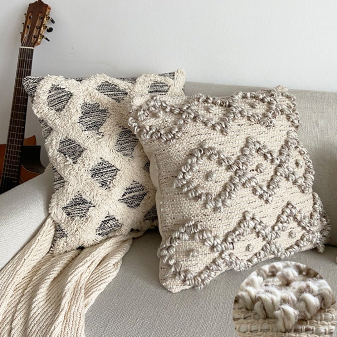 Handwoven Throw Pillow Cover With Tassel Beige Retro - Hearth & Lume
