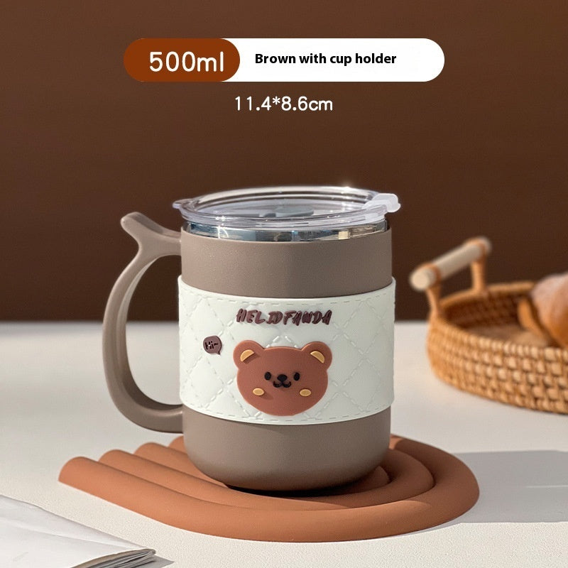 304 Mug With Cover With Spoon Double-layer Coffee Cup