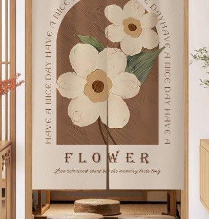 Cream Flowers Simple Door Curtain Bathroom Windshield - Hearth & Lume