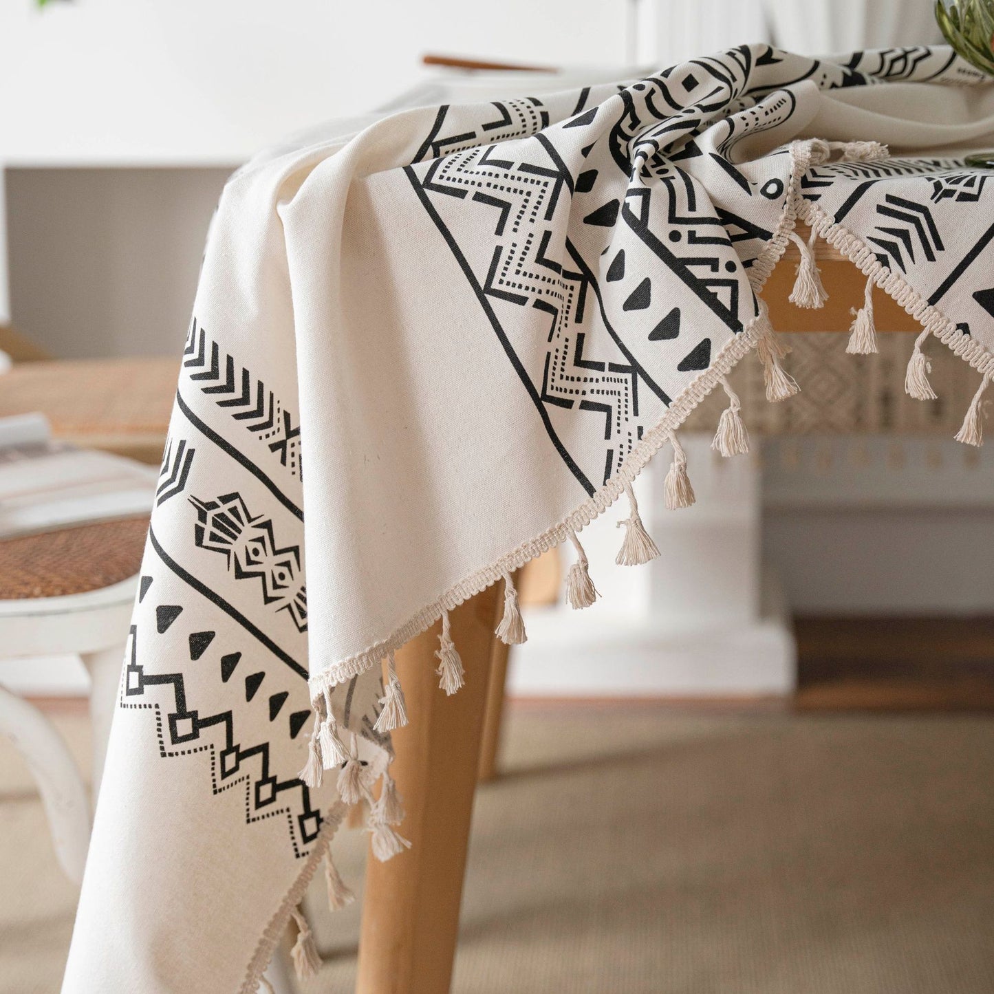 Geometric Black Tassel Rectangular Waterproof Table Cloth - Hearth & Lume