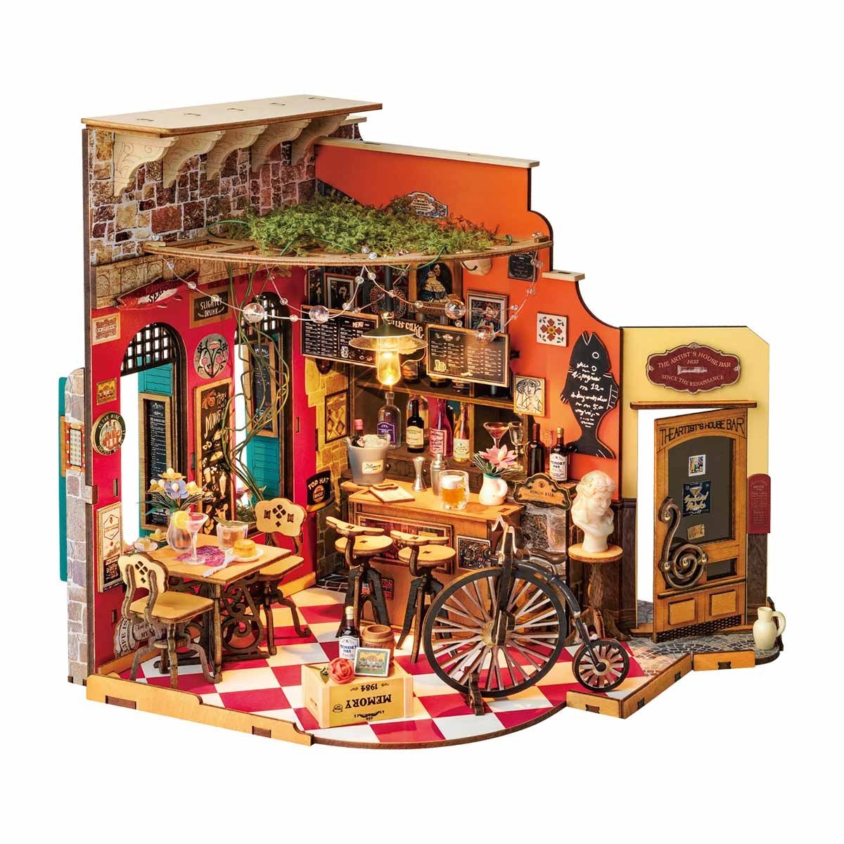 Rolife DIY Mini Bar Dollhouse Kit - 3D Puzzle Cheers Pub & Book Nook - Hearth & Lume