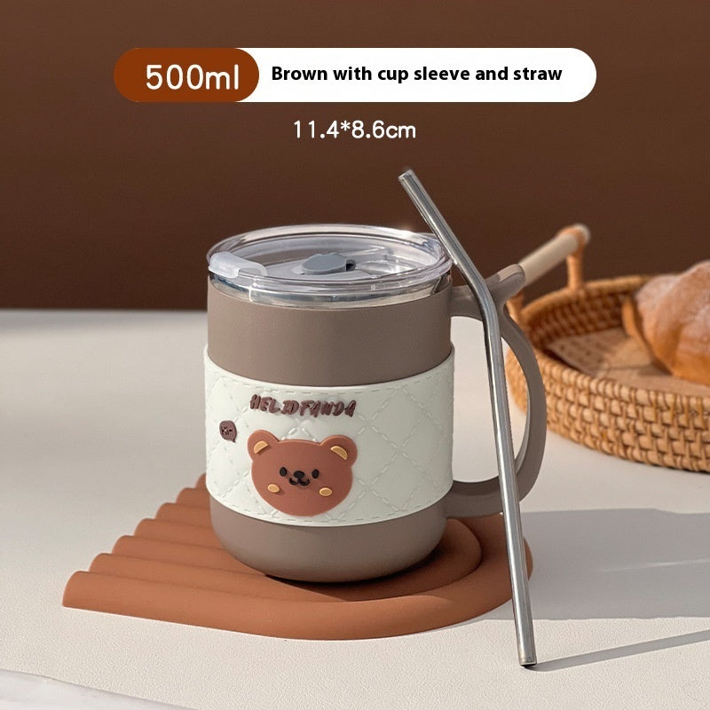 304 Mug With Cover With Spoon Double-layer Coffee Cup