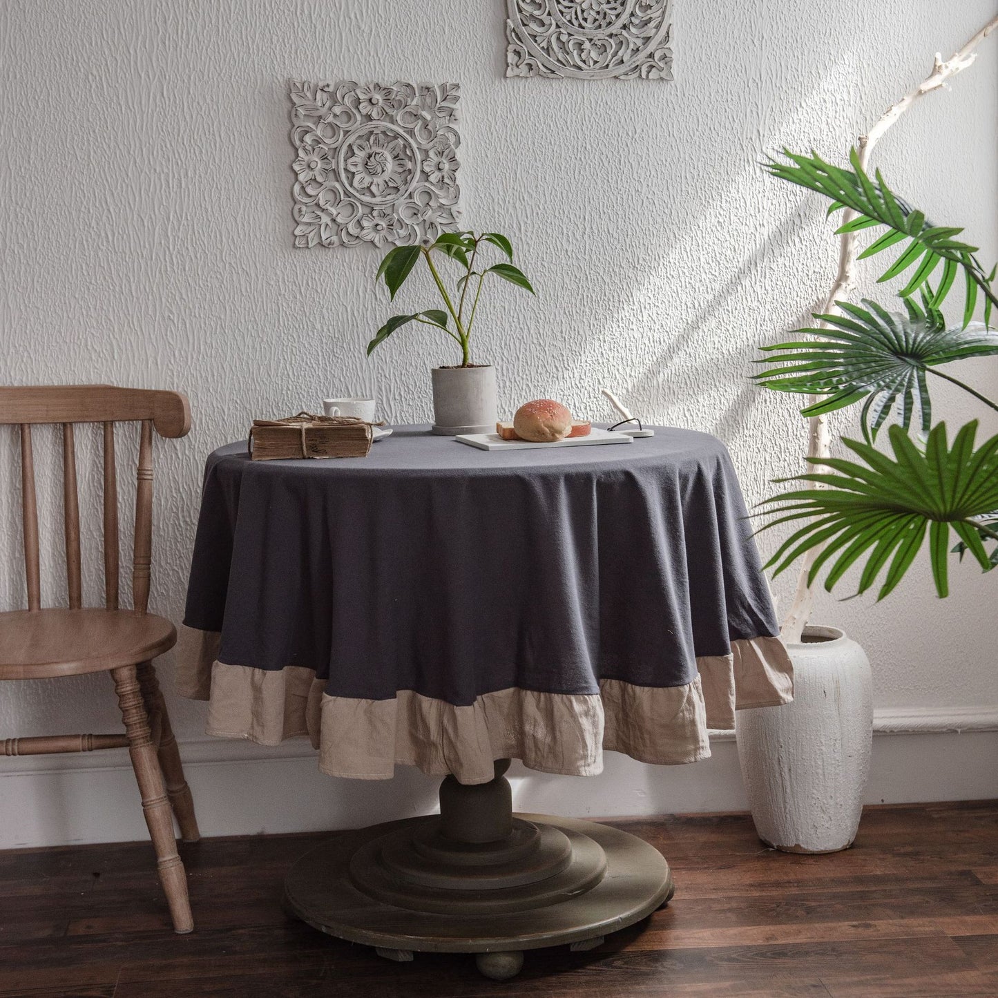 Ruffled Polyester Linen Plain Round Table Tablecloth - Hearth & Lume
