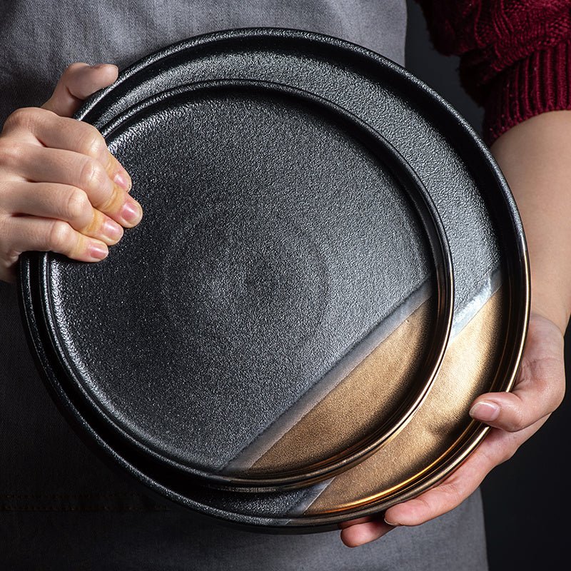 Creative Black Gold Ceramic Plate Household Dishes - Hearth & Lume
