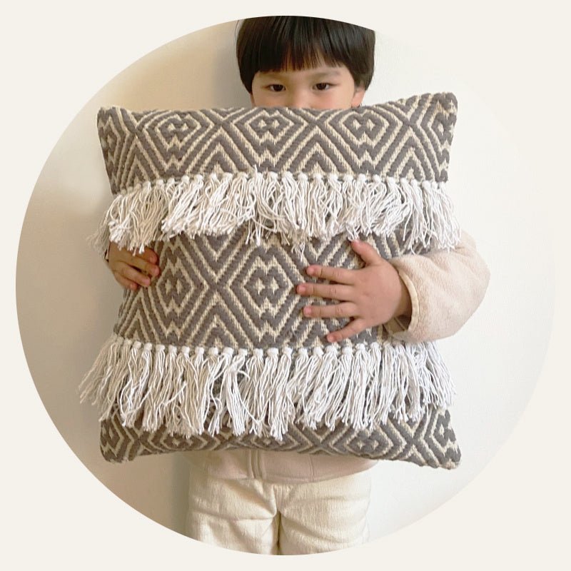 Handwoven Throw Pillow Cover With Tassel Beige Retro - Hearth & Lume