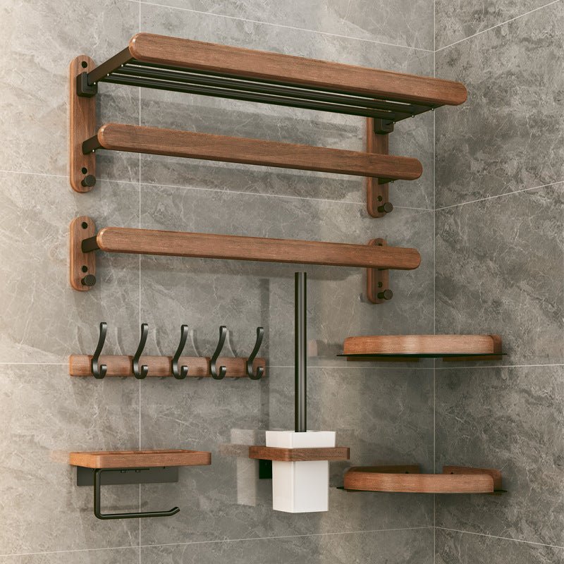 Solid Wood Towel Rack Perforation - free Bathroom Shelving - Hearth & Lume