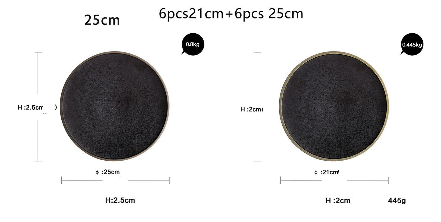 Black Crystal Large Plate Ceramic Plate Home Dessert Plate Round Flat Plate - Hearth & Lume