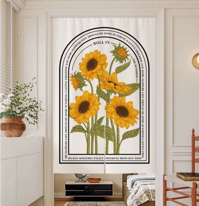 Cream Flowers Simple Door Curtain Bathroom Windshield - Hearth & Lume