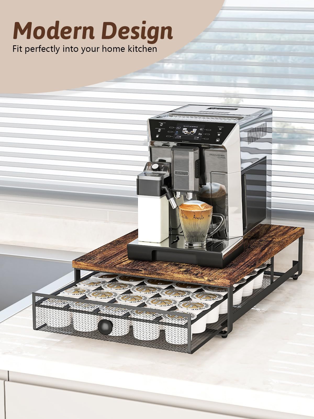 K-cup Storage Rack, Coffee Capsule Holder, Cabinet Lower Capsule Holder With Sliding Drawers, Can Accommodate Up To 35 K-cup Coffee Capsules Without Assembly, Plain Brown Color