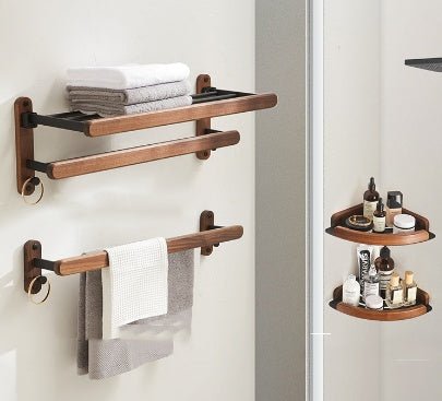 Solid Wood Towel Rack Perforation - free Bathroom Shelving - Hearth & Lume