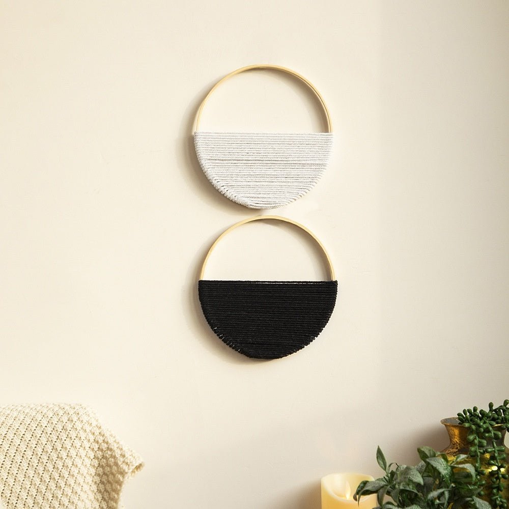 Bohemian Two Tone Bamboo Ring Hand Woven Wall Hanging - Hearth & Lume