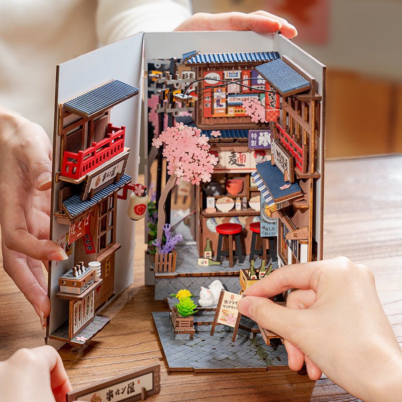 ROBOTIME DIY Book Nook Kit - Sakura Wine Alley With LED Lights - Hearth & Lume