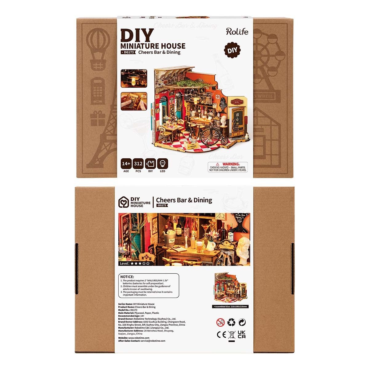 Rolife DIY Mini Bar Dollhouse Kit - 3D Puzzle Cheers Pub & Book Nook - Hearth & Lume