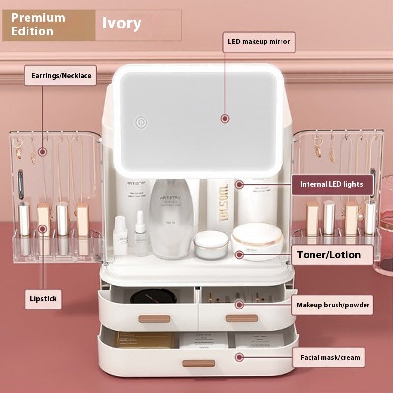 Practical High - end Cosmetics With Light Storage Box With Mirror - Hearth & Lume