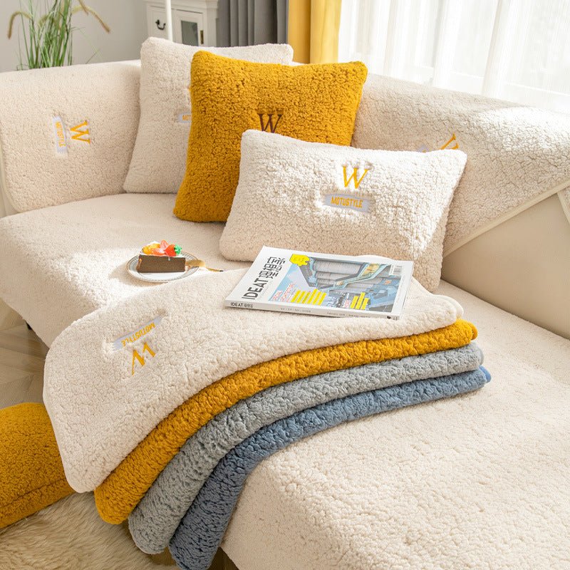 Thickened Fleece Non - slip Lambswool Sofa Cushion - Hearth & Lume