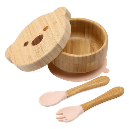 Baby Bamboo Wood Complementary Food Bowl Bear Bowl Baby Training Eating Sucker Bowl - Hearth & Lume
