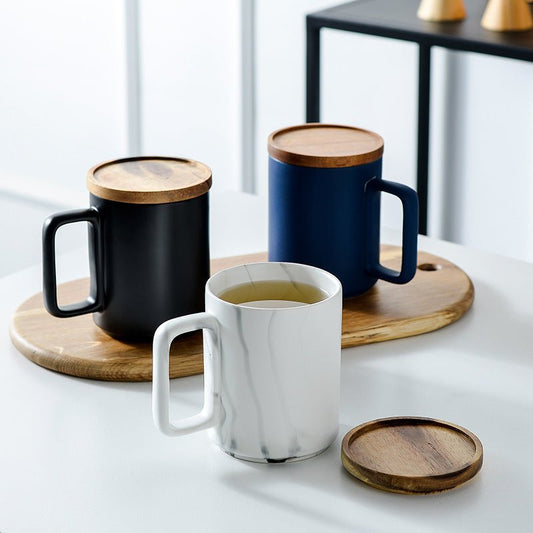 Marble Coffee Cup Vintage Ceramic Mug With Lid Mug - Hearth & Lume