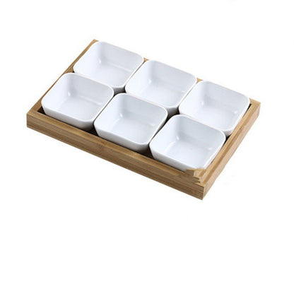 Japan Style Ceramic Fruits Plates with Bamboo Serving Tray - Hearth & Lume