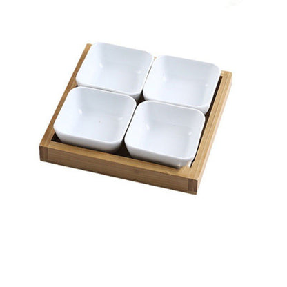 Japan Style Ceramic Fruits Plates with Bamboo Serving Tray - Hearth & Lume