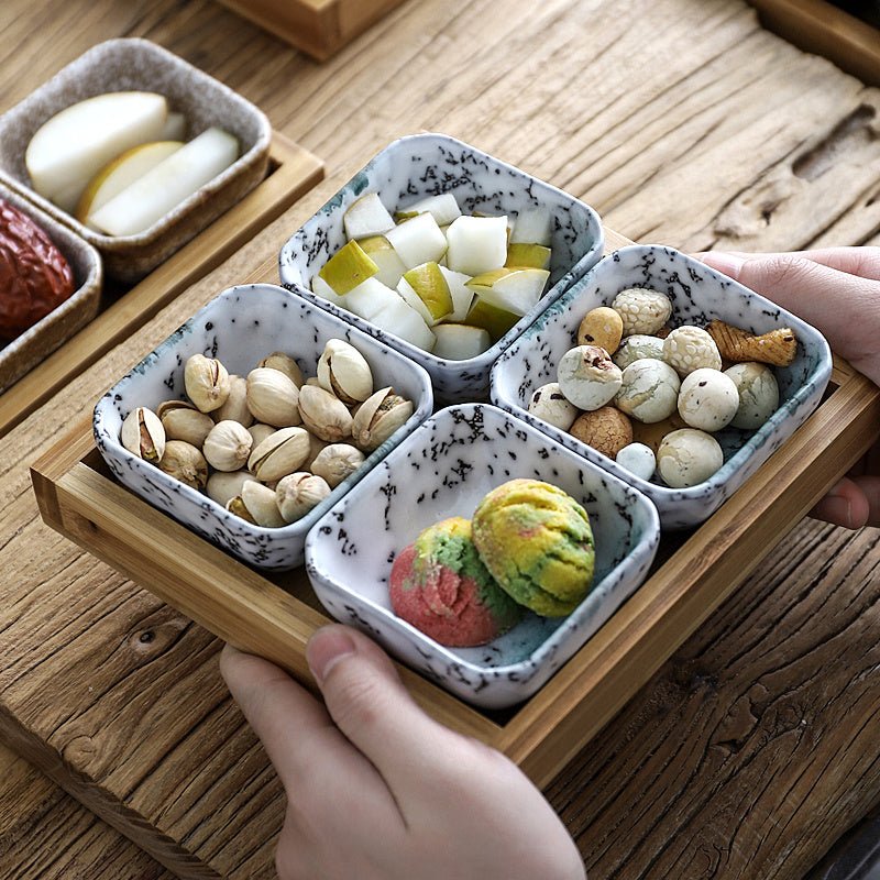 Japan Style Ceramic Fruits Plates with Bamboo Serving Tray - Hearth & Lume