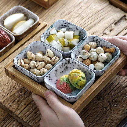 Japan Style Ceramic Fruits Plates with Bamboo Serving Tray - Hearth & Lume