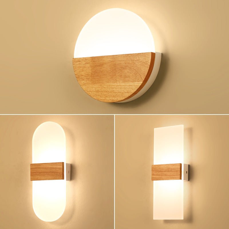 Wooden LED Wall Lamp Simple Modern Living Room Study Bedroom Bedside Lamp - Hearth & Lume