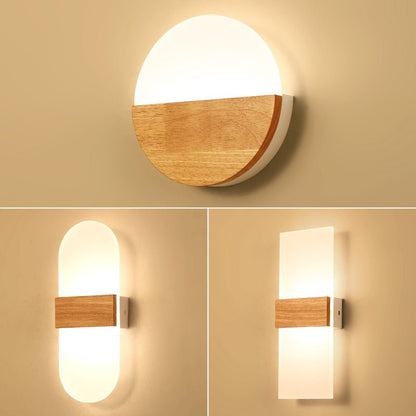 Wooden LED Wall Lamp Simple Modern Living Room Study Bedroom Bedside Lamp - Hearth & Lume