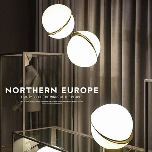 Nordic Modern Pendant Lights Decor Golden LED Hanging Lamp Fixture White Ball Lampshade - Hearth & Lume