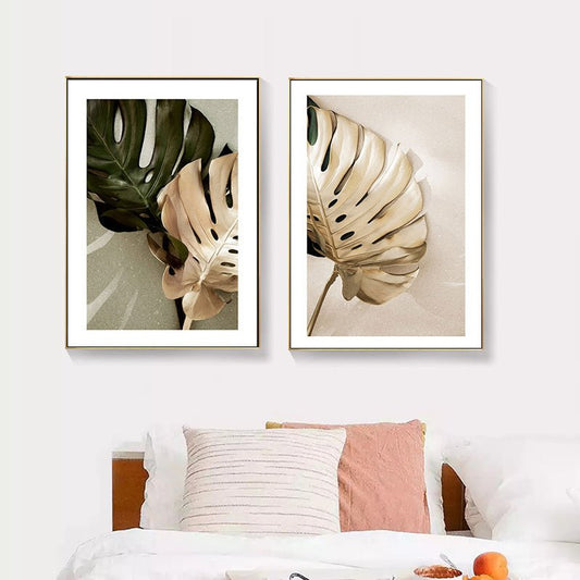 Green And Gold Leaves Nature Poster And Living Room Decor Printed Wall - Hearth & Lume