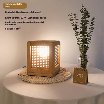 Solid Wood Bedroom Bedside Lamp Vintage Log Storm Lantern - Hearth & Lume