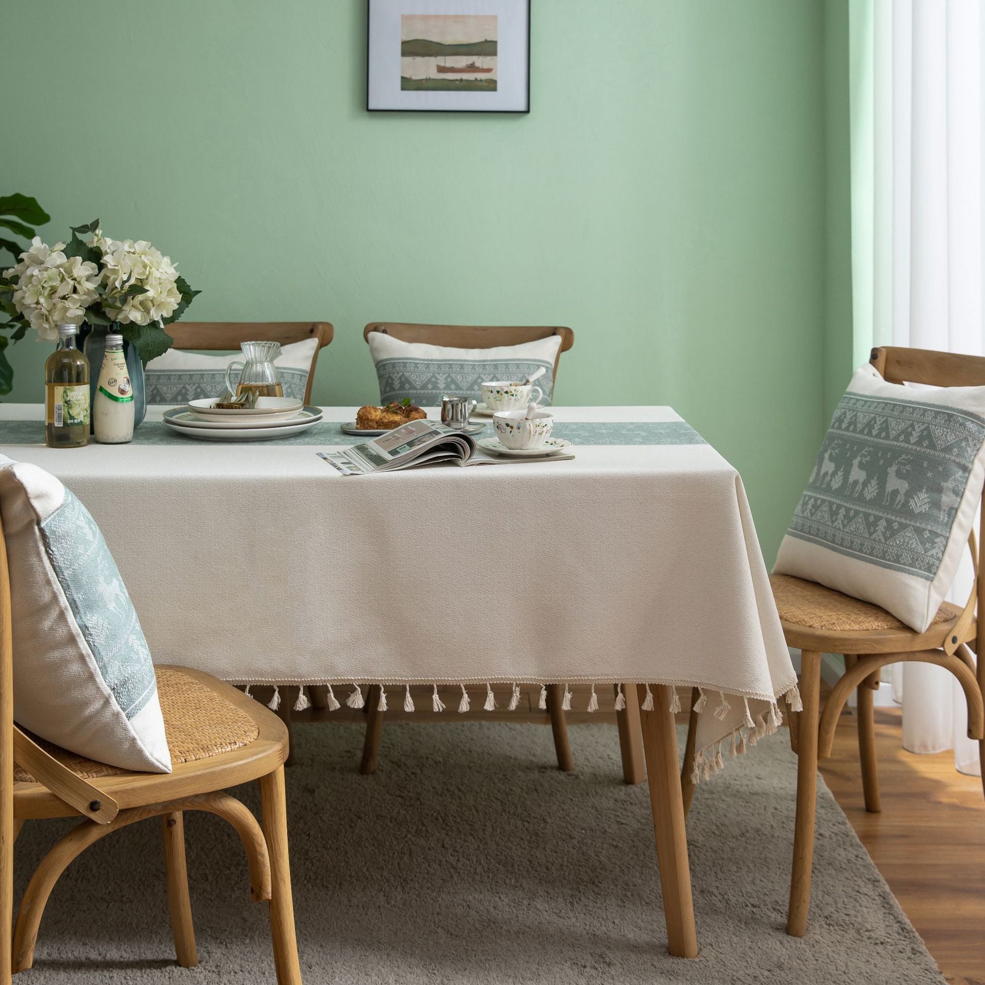 Table Cloth Cotton Christmas Deer Green - Hearth & Lume