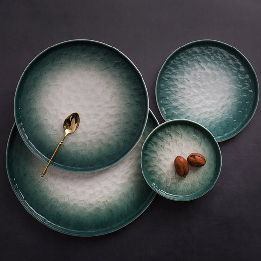 Gradient Emerald Steak Plate Stone Pattern Pasta Plate Western Plate Round Plate Restaurant Home - Hearth & Lume